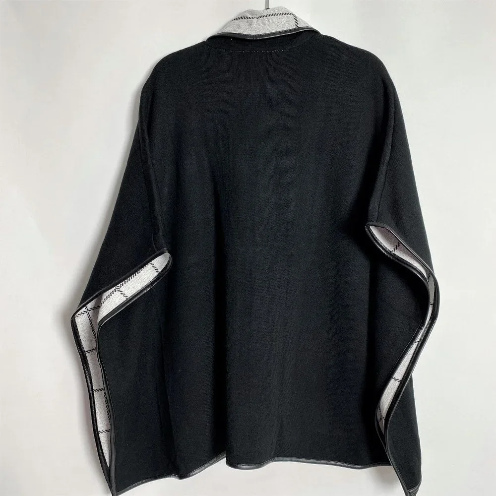 NWT CHICO'S BLACK WHITE DOUBLE KNIT SWEATER RUANA WRAP JACKET S/M L/XL - Picture 5 of 5